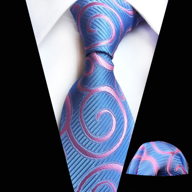 2Pcs Men's Rolled Vines Floral Necktie Set - Blue - image 1