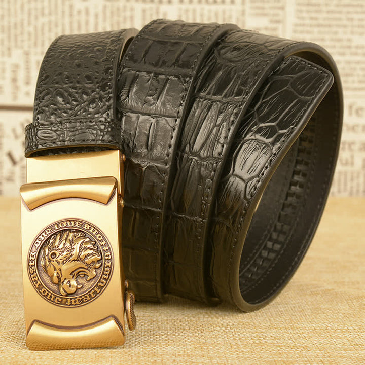 Men's Lion Head Alligator Pattern Leather Belt