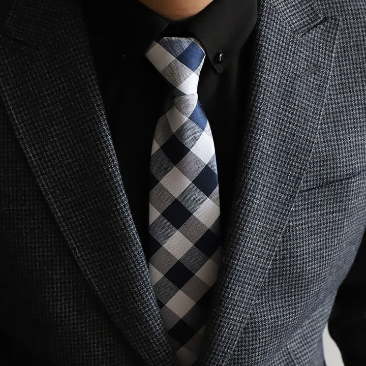 Men's Blend Color Zipper Tie Plaid Necktie