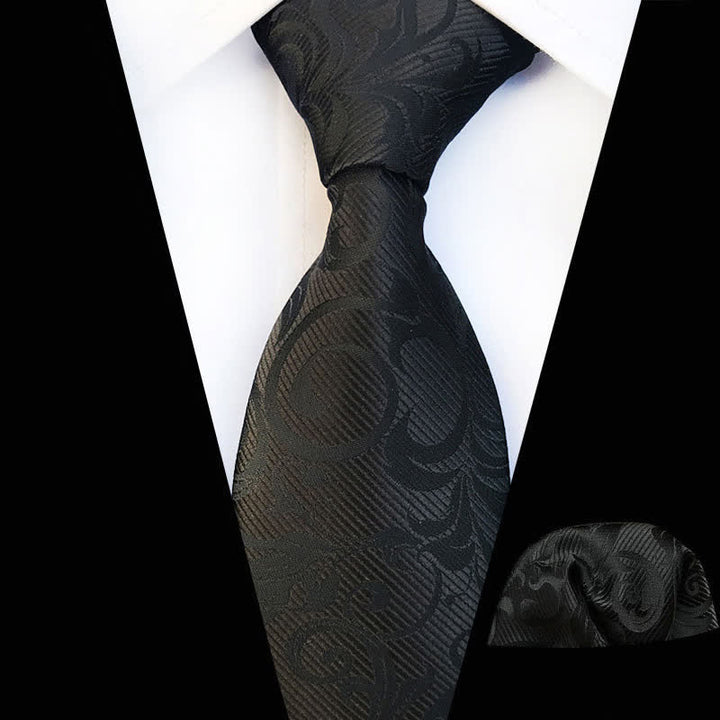 2Pcs Men's Plant Swirl Floral Necktie Set - Black - image 4