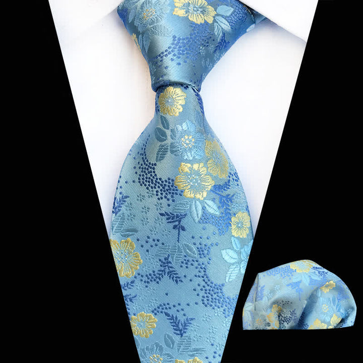 2Pcs Men's Plum Blossoms Floral Necktie Set - LightBlue - image 7