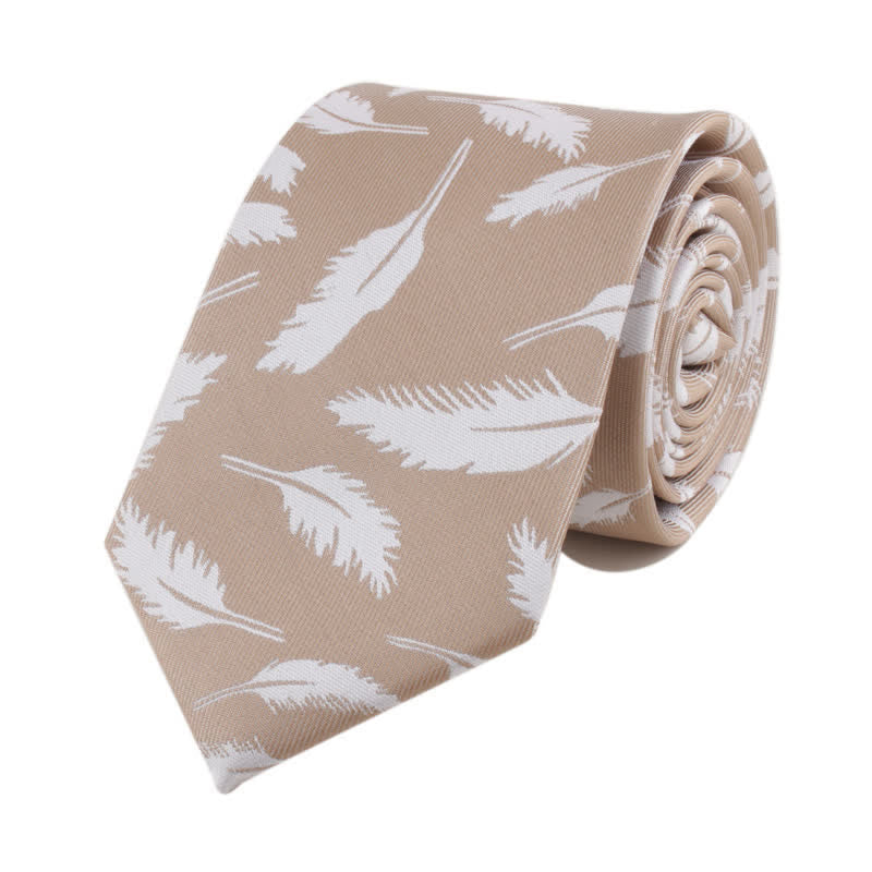 Men's Feather Printing Jacquard Necktie - Beige - image 4