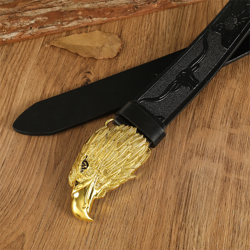 Men's Eagle Head Realistic Vulture Western Leather Belt