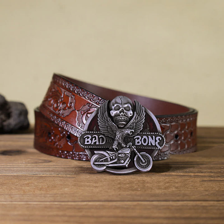 Men's DIY Eagle Skull Biker Bad To The Bone Buckle Leather Belt