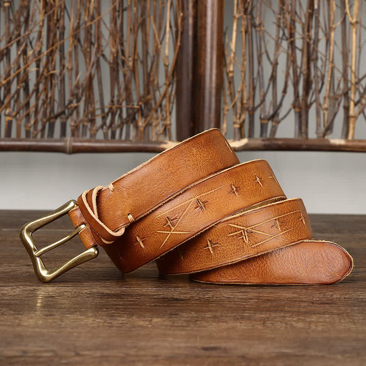 Men's Vintage Carving Crack Leather Belt