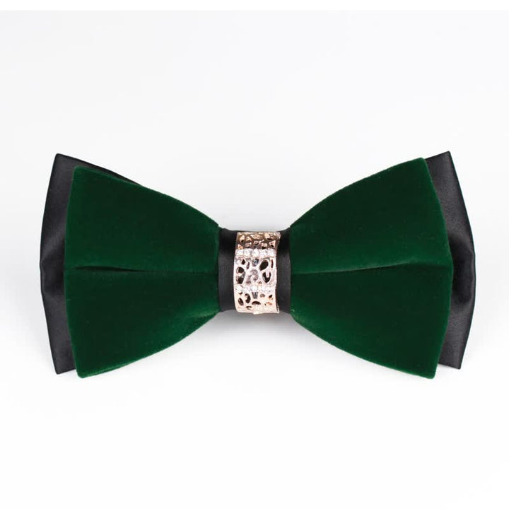 Men's Rhinestone Patchwork Velvet Bow Tie - Green - image 9