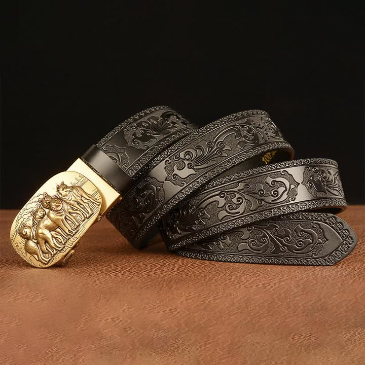 Men's Retro Pack Of Wolves Leather Belt