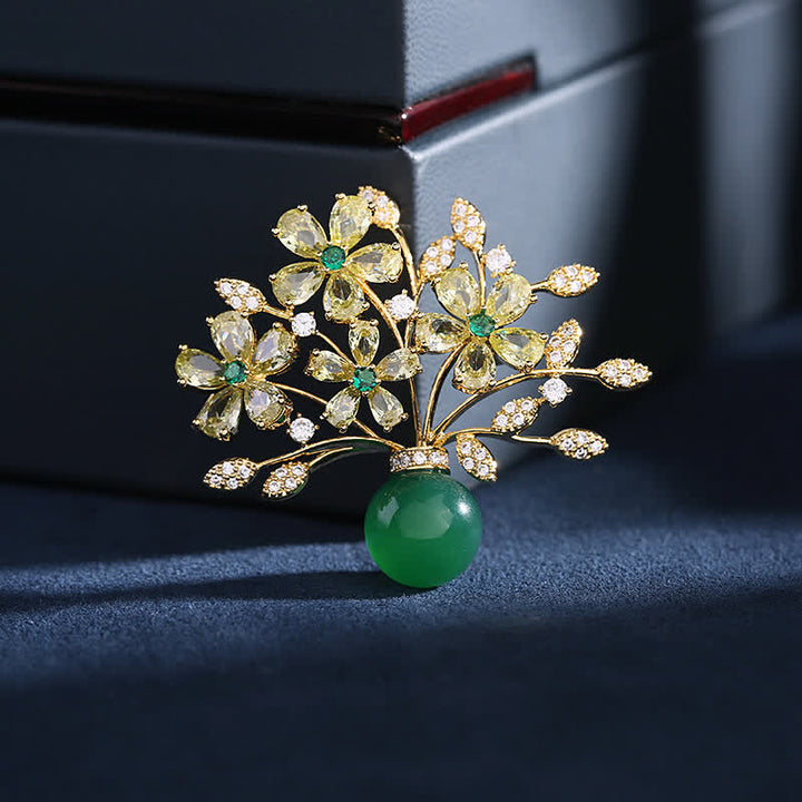 Women's Flower Bouquet Vase Brooch - Green - image 6