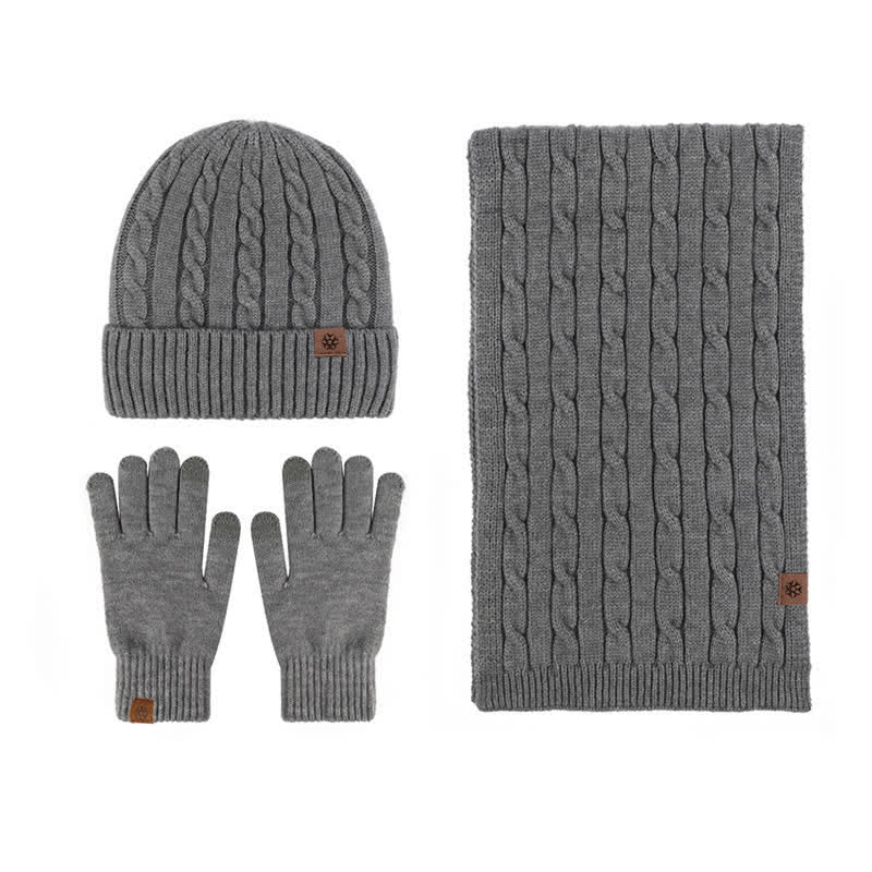 3Pcs Unisex Warm Hat Scarf Gloves Set