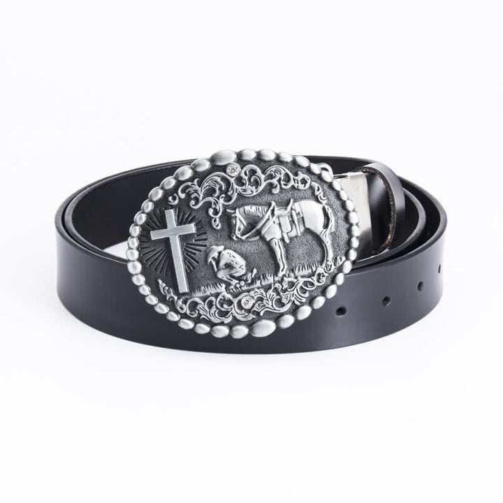 Men's Steed Cross Kneeling Prayer Leather Belt