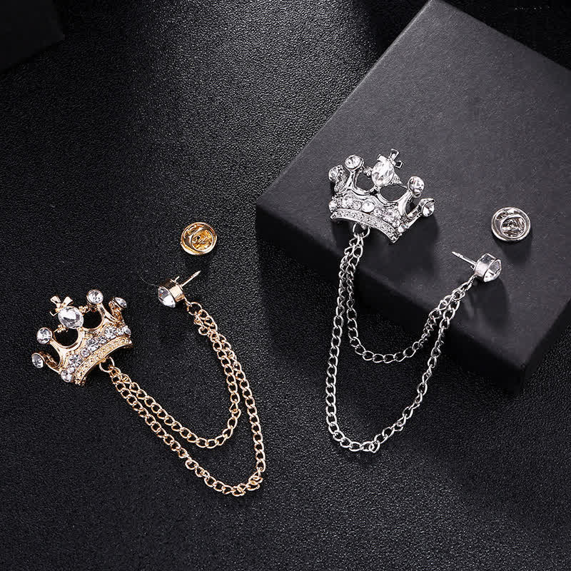 Men's Retro Crown Chain Rhinestones Brooch