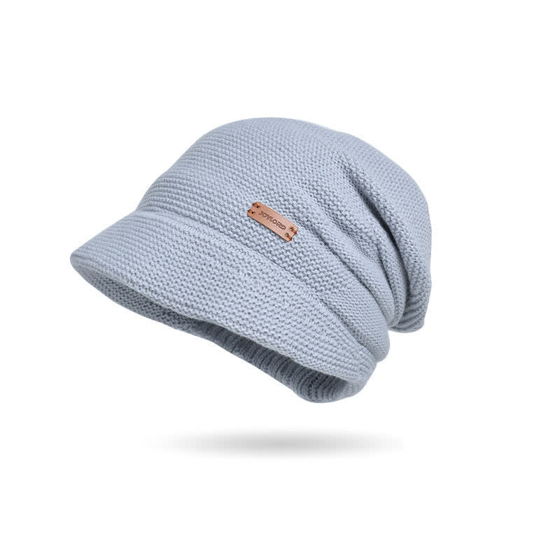 Women's Letter Patched Wide Brim Pile Knitted Hat