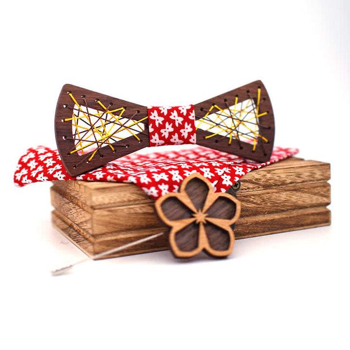 3Pcs Men's Woven Embroidered Wooden Bow Tie Set