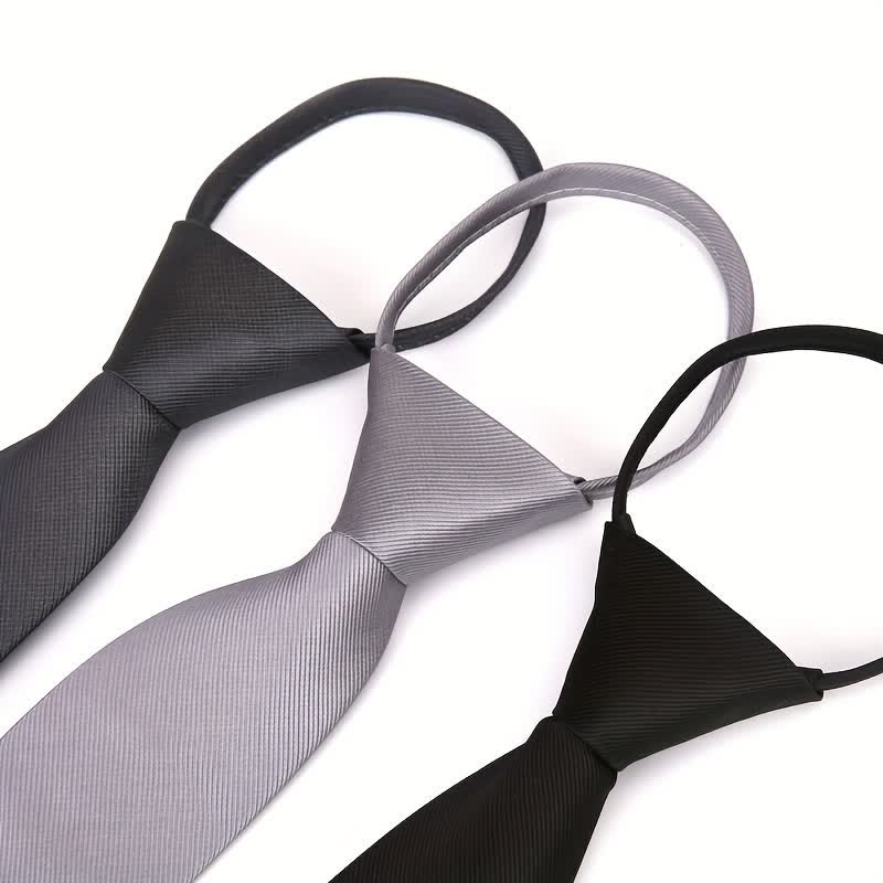 Men's Solid Color Zipper Tie Adjustable Necktie