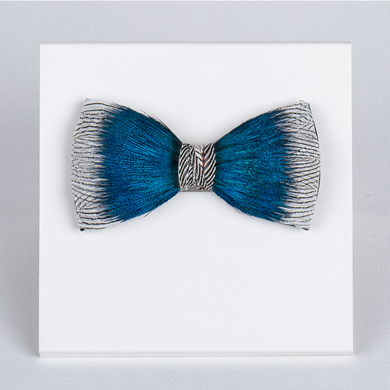 Blue Peacock Ocean Love Feather Bow Tie