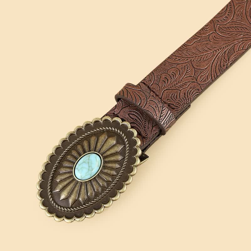 Women's Bohemian Style Vintage Turquoise Flower Leather Belt