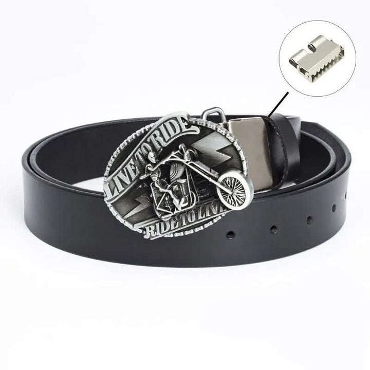 Men's Skeleton Motorcyclist Skull Leather Belt