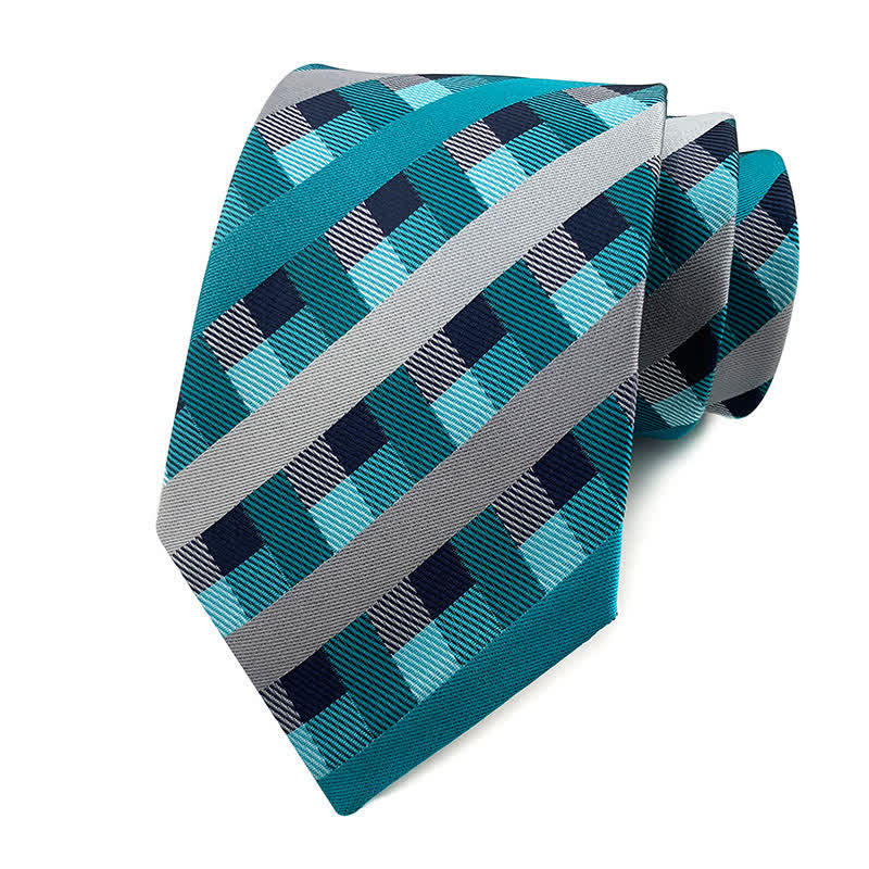 Men's Skinny Tuxedo Suit Plaid Necktie - Blue & Gray - image 6