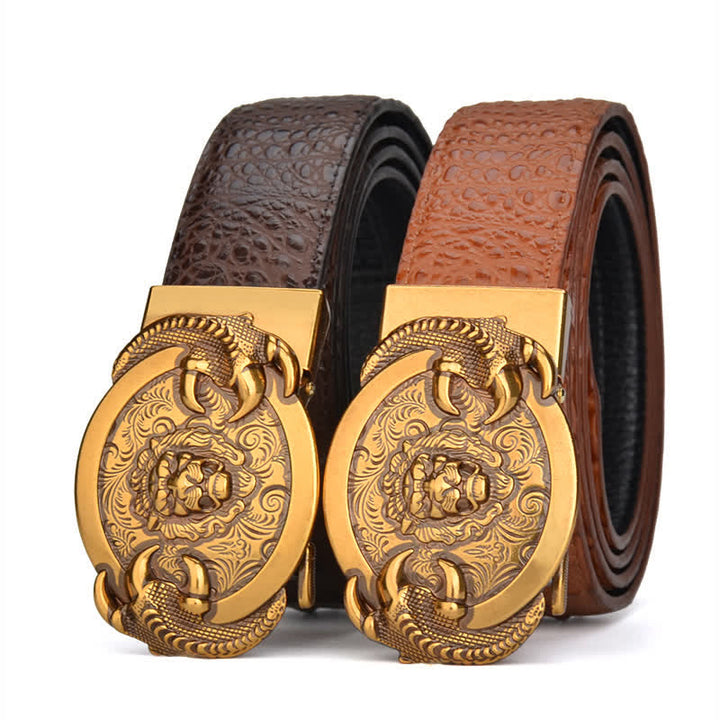 Men's Savage Lion Crocodile Pattern Automatic Leather Belt