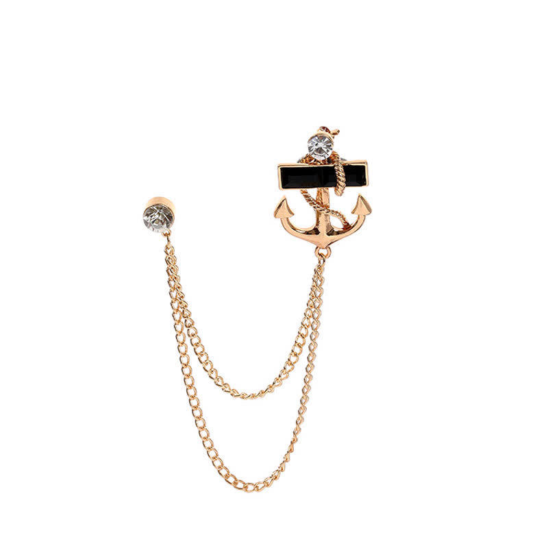 Men's Black Gem Anchor Chain Brooch