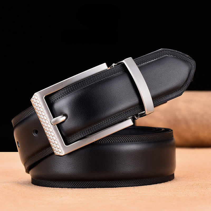 Men's Noble Black and Silver Buckle Leather Belt - Black & Silver - 46 - image 11