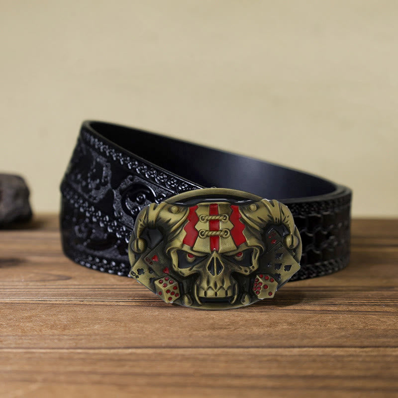 Men's DIY Skull Clown Joker Buckle Leather Belt