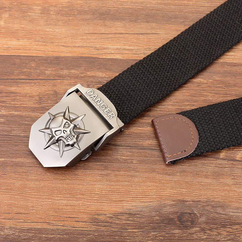 Men's Automatic Skull Buckle Woven Canvas Belt