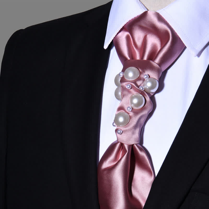 Men's Vintage Look Pearls Wedding Necktie - Pink - image 13