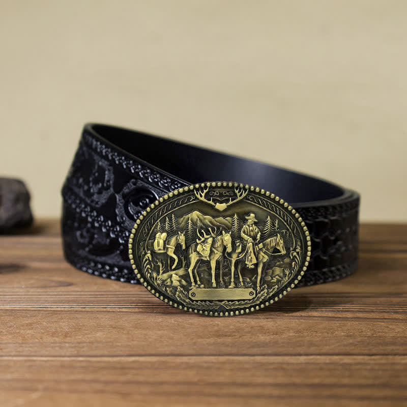 Men's DIY Cowboy Knight Leading Horse Buckle Leather Belt