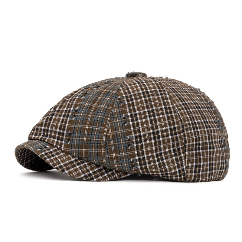 Retro Fashion Color Blocked Beret Suitable For Spring And Summer - Army Green - Adjustable (22 1/2"-24") - image 12