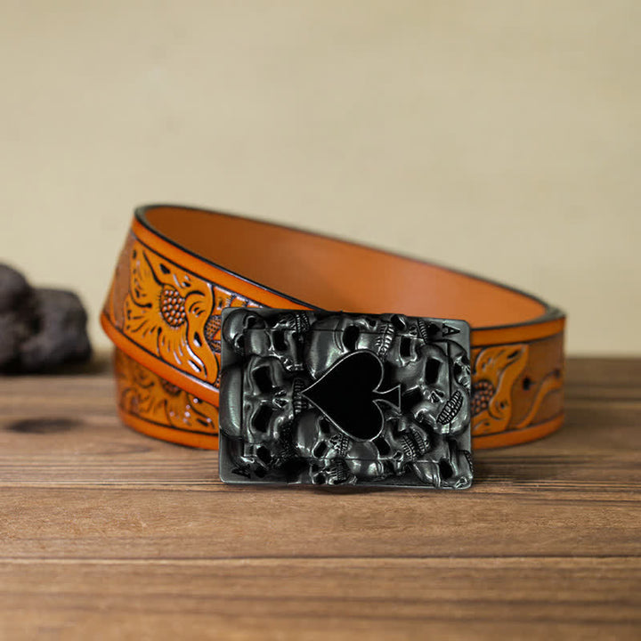 Men's DIY Skull Ace of Spades Buckle Leather Belt