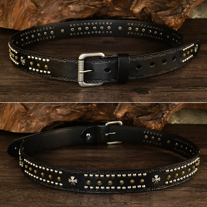 Unisex Rock Style Cross Rivet Studded Decor Belt