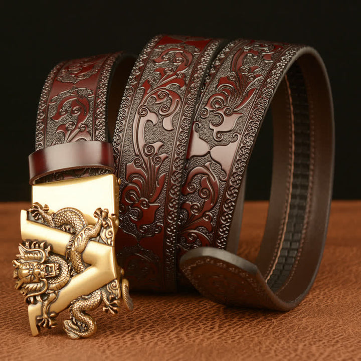 Men's Letter V Dragon Embossing Leather Belt