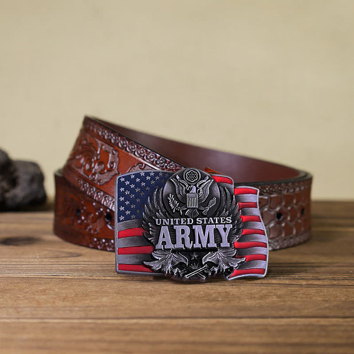 Men's DIY United States Army Buckle Leather Belt