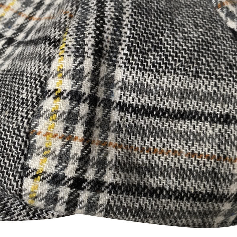 Gray Plaid Yellow Stripes Newsboy Beret Cap