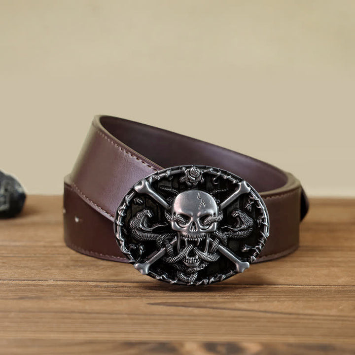 Men's DIY Gothic Cross Skull Snake Buckle Leather Belt