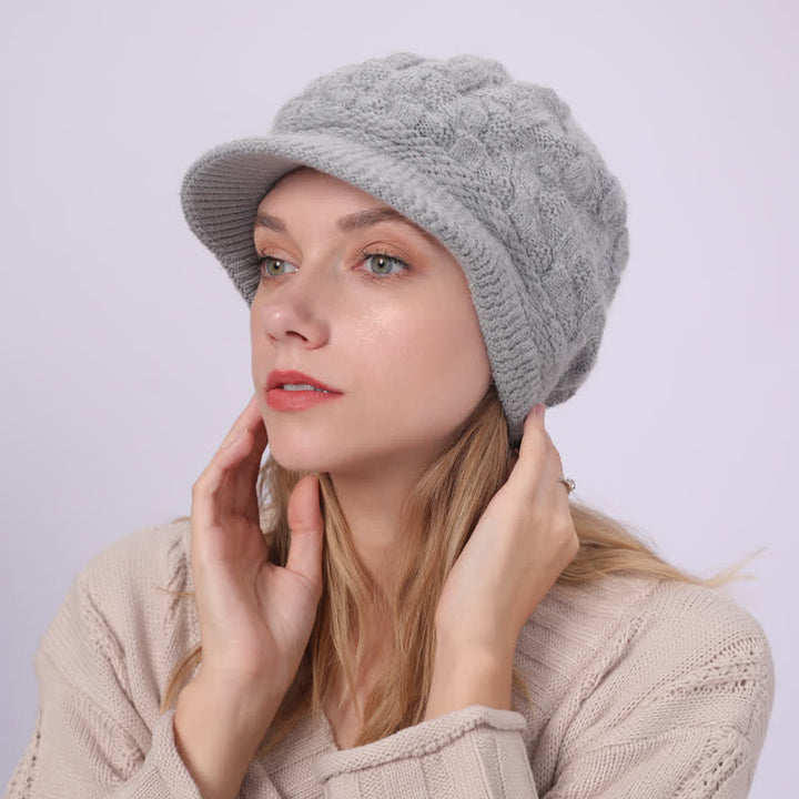 Women's Slouchy Fluffy Lining Visor Beanie Hat