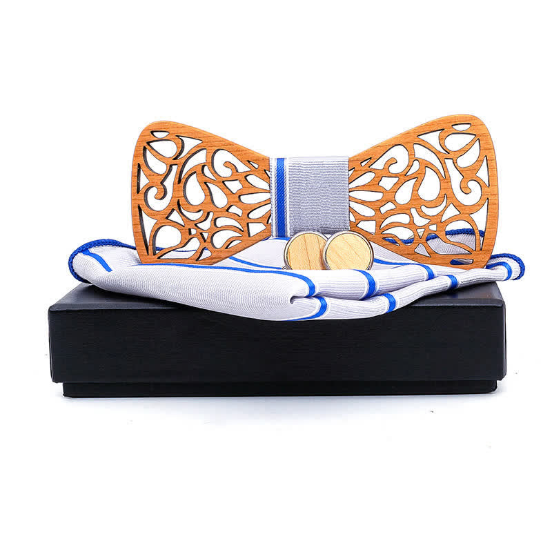 3Pcs Men's Vintage Hollow Wooden Bow Tie Set