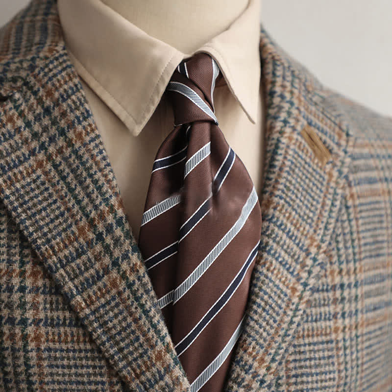 Men's Classical Daily Office Striped Necktie - Coffee & Gray - image 9