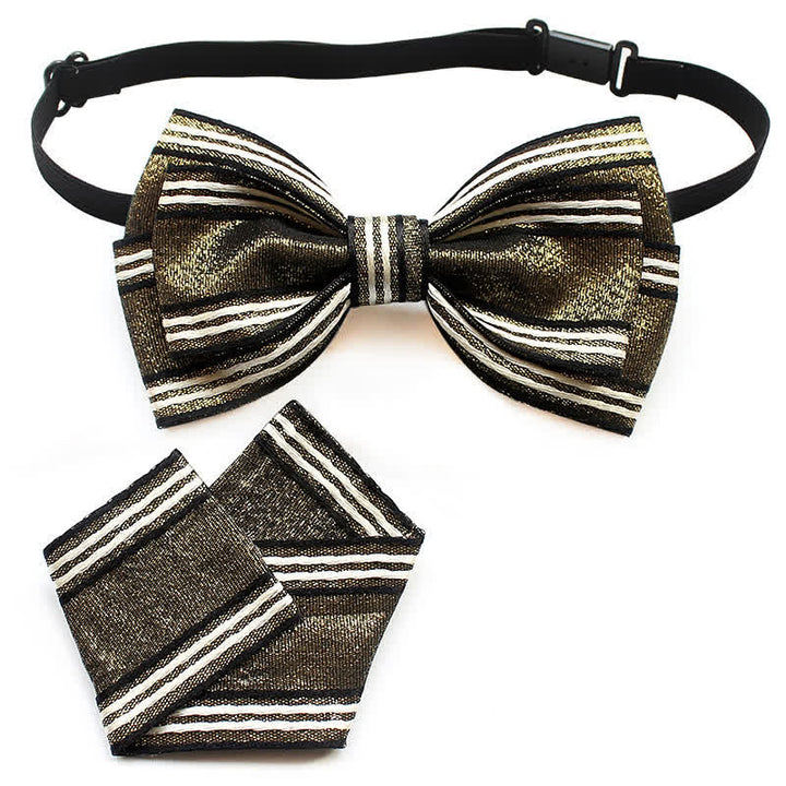 2Pcs Men's Pleated Striped Bow Tie Set