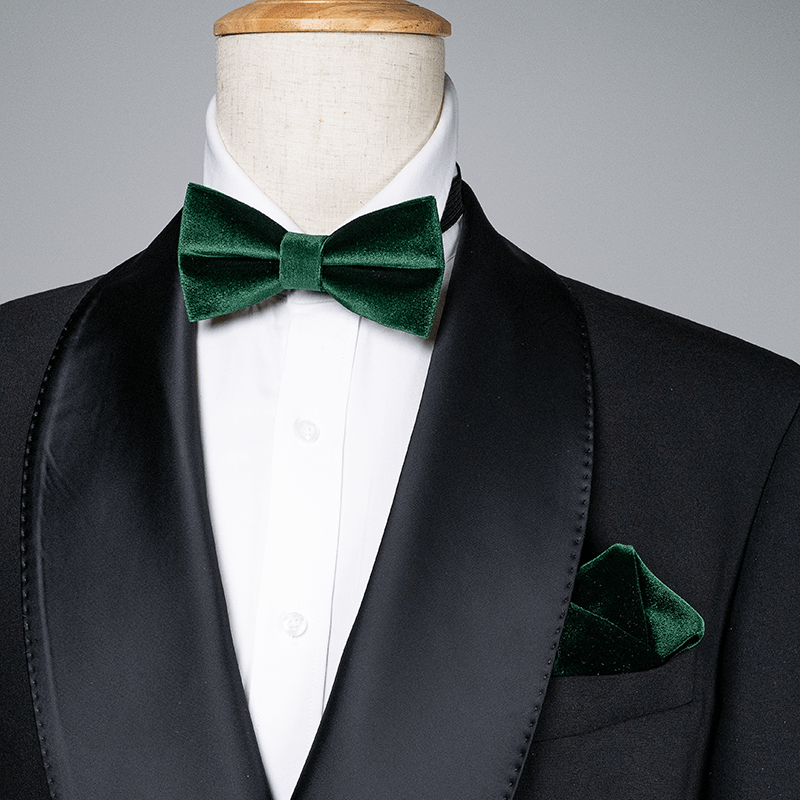 Men's Emerald Green Solid Color Velvet Bow Tie