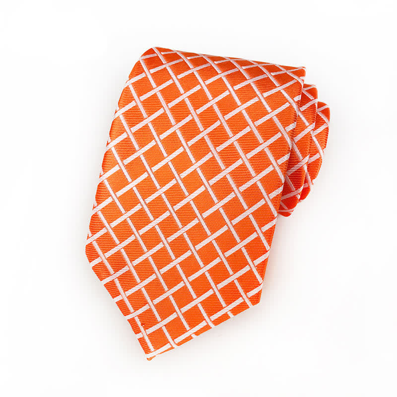 Men's Bright Woven Checked Necktie - Orange - image 7