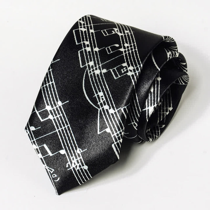 Men's Personality Piano Music Note Necktie - Black Staff - image 2