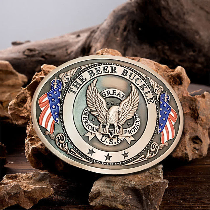 Men's DIY Eagle USA Flag Creative Beer Holder Buckle Leather Belt