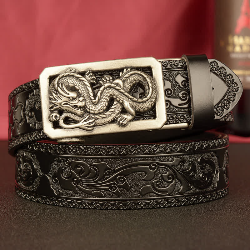 Men's Coiling Dragon Embossing Leather Belt