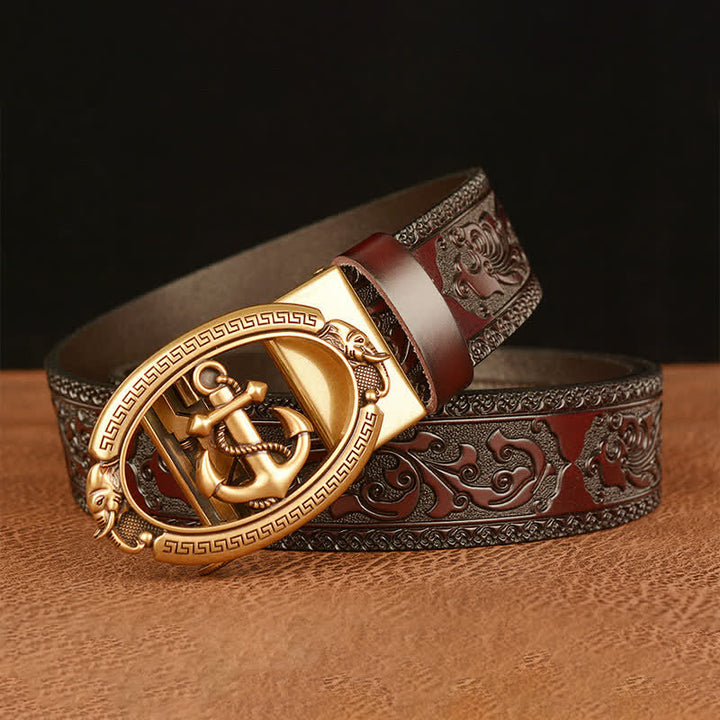 Men's Nautical Anchor Buckle Leather Belt