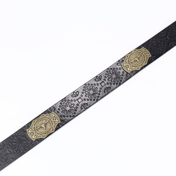 Men's Yak Matador Bull Decor Leather Belt