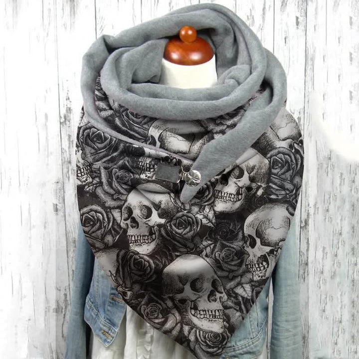 Women's Skull Head Rose Printed Triangle Scarf