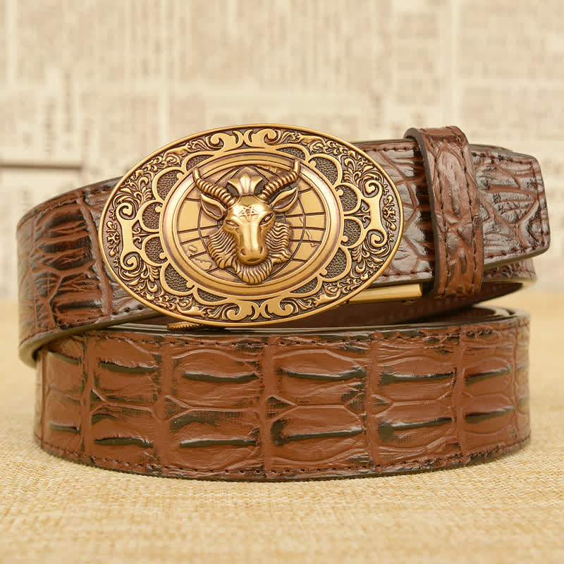 Men's Wild Goat Alligator Pattern Leather Belt