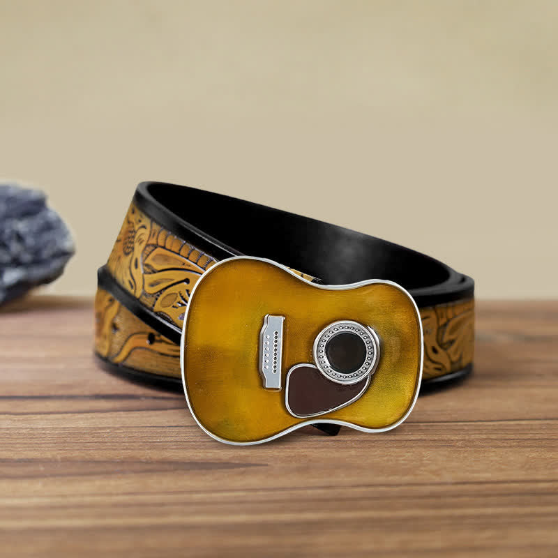 Men's DIY Musical Acoustic Guitar Buckle Leather Belt